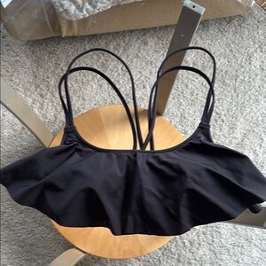 🌟PINK: Black Ruffle Bikini Top with Pads- Sz M